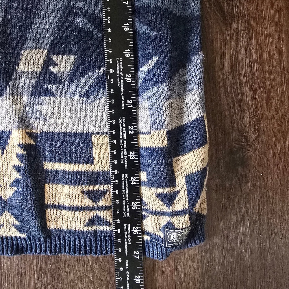 Denim & Supply Ralph Lauren Blue Southwestern Henley Cotton Sweater Womens M - Picture 4 of 7
